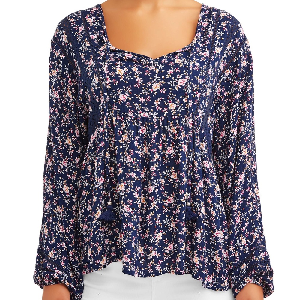 Sofia Jeans Dolman Sleeve Peasant Woven Blouse Women Floral Print Size Small